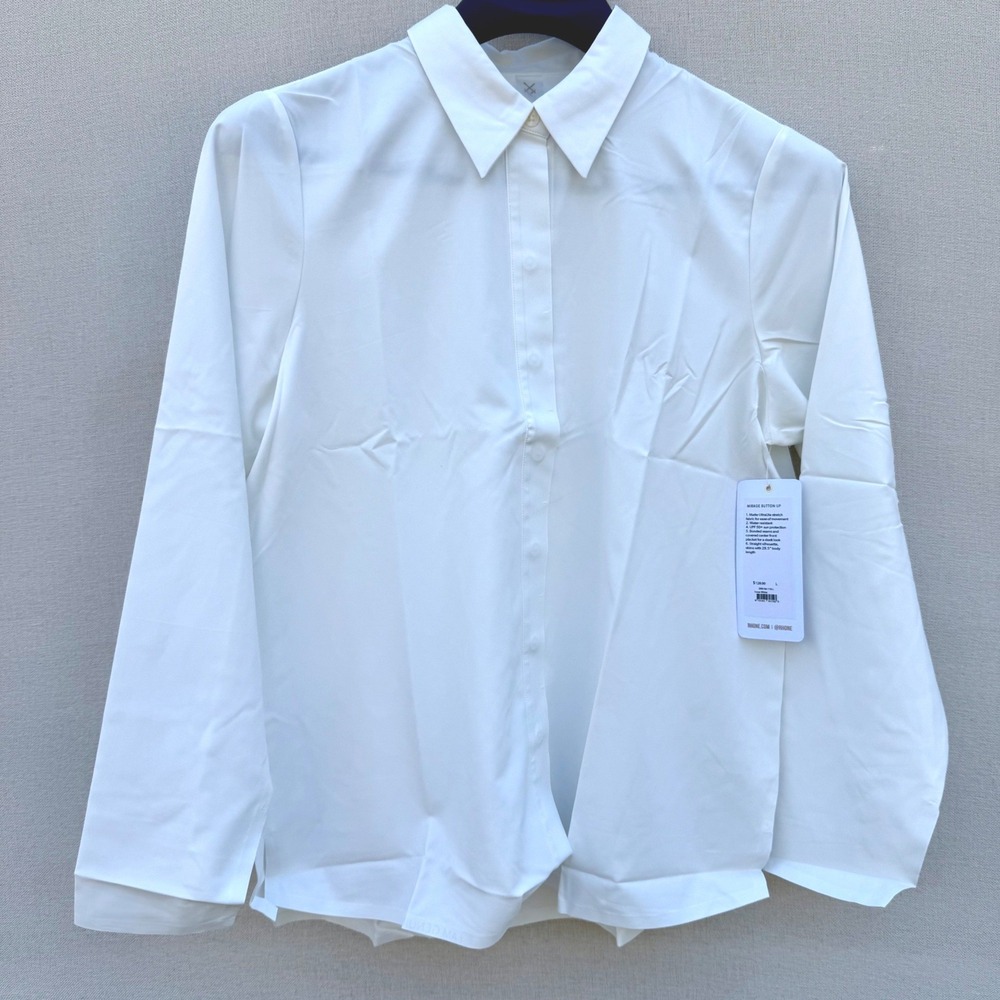Rhone Mirage Button Up Shirt Snow White Matte UltraLite Stretch UPF 50+ New L